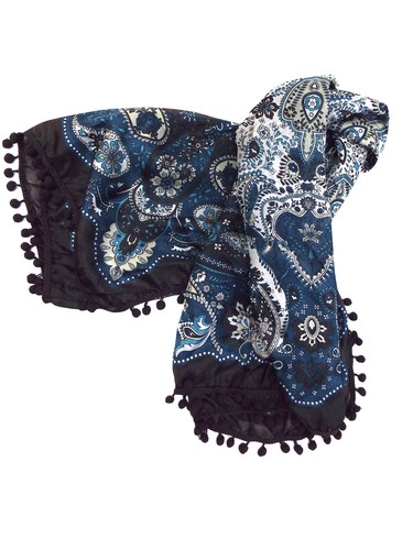 Pura seta blu turchese paisley - blu,